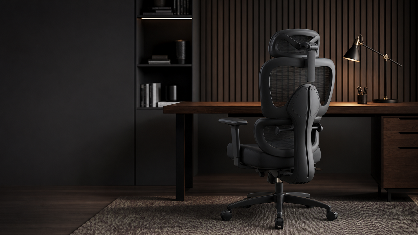 Keratee black ergonomic office chair in a premium workspace